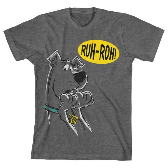 Scooby-Doo Ruh-Roh Youth Boy's Charcoal Heather T-Shirt-Medium