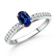 thumbnail image 2 of Gem Stone King 925 Silver and 10K Rose Gold Blue Created Sapphire and White Lab Grown Diamond Engagement Ring for Women (0.78 Cttw, Oval 6X4MM, Gemstone September Birthstone, Size 6), 2 of 4
