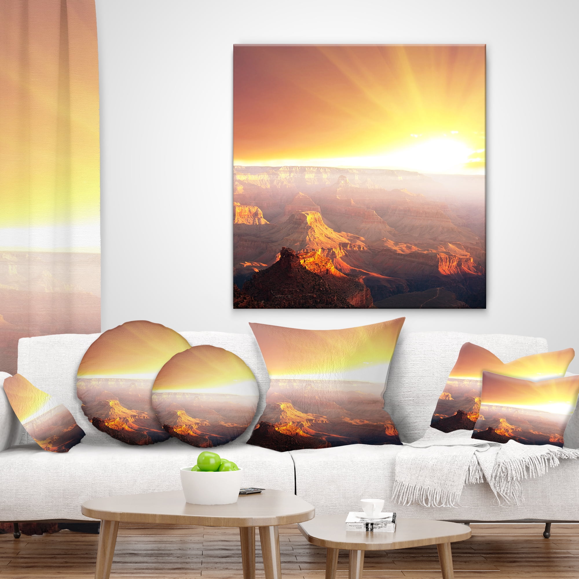 Designart Grand Canyon with Bright Sunset - Landscape Printed Throw Pillow - 16x16