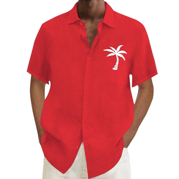 Mens Hawaiian Shirt Short Sleeve Floral Button Down Shirts Tropical Summer Beach Vacation Shirt Red XXXL