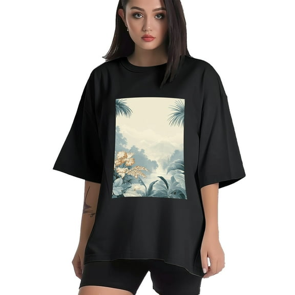 Plus Size Shirt for Women Black Tops for Women Short Sleeves Shirt for Women Enigmatic Tropics T Shirt Crewneck Shirt for Women XS