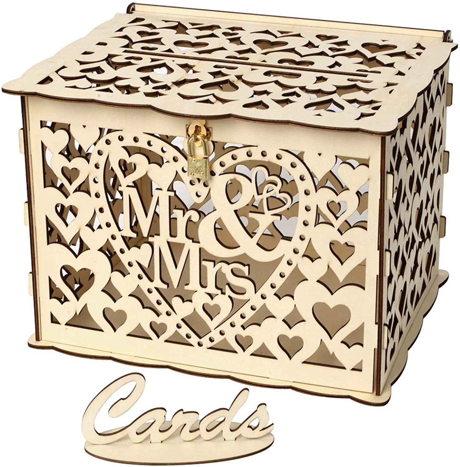 Rustic Wooden Wedding Card Box with Lock DIY Gift Card Post Box Wedding Favors 