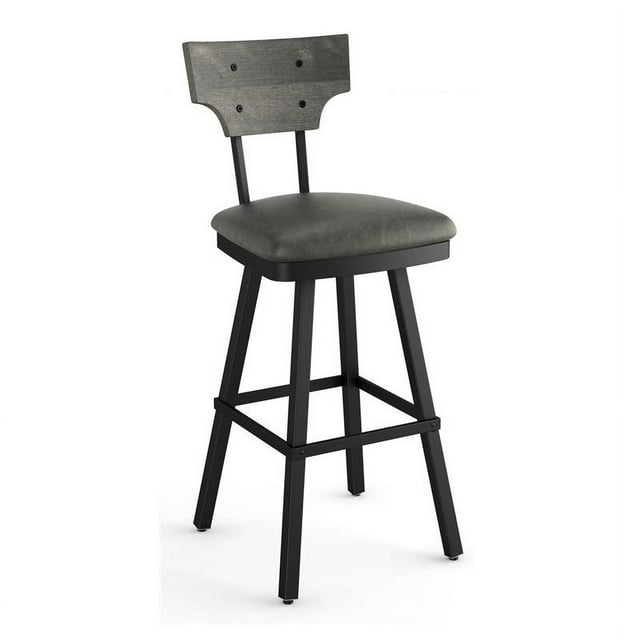 Amisco Gustavson 26.5" Faux Leather Swivel Counter Stool in Medium Gray/Black