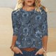 thumbnail image 2 of Camisa Casual de Cuello Redondo Impresa Floral de Manga Larga de las Mujeres, Manga 3/4 para las Mujeres Cómoda Mezcla de Poliéster Spandex, 2 of 5
