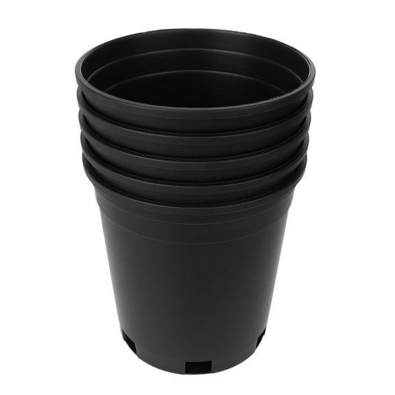 5 Pcs Black Round Planter Pots Thickened Garden Flower Pots Buckets Containers for Indoor Outdoor Plants