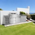 thumbnail image 2 of 46-Inch 4-Burner 72000 BTU Deluxe Stainless Steel Gas Outdoor Kitchen Bar Barbecue Island Grill  + Wine Cooler Compact Refrigerator + Rotisserie + Granite Countertops + Storage Cabinets & Drawers, 2 of 10