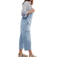 thumbnail image 4 of Women's Casual Loose Denim Work Pants Bib Adjustable Shoulder Strap Wide Leg Capri Denim Jumpsuit, 4 of 6