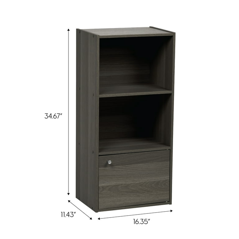Iris USA 3 Tier Bookshelf and Storage Cupboard, Open Cubby Storage Shelf with Door, Small Storage Cabinet, Grey 1 Door 596365