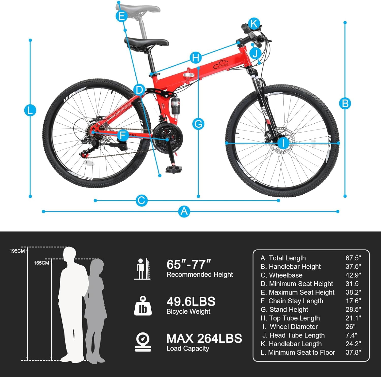 Ambifirner 26 Inch Folding Mountain Bike: Men Mountain Bike 21 Speed,High Carbon Steel ,Disc Brake Folding Bikes for Adults/Men/Women Red