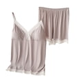 thumbnail image 2 of Summer Pajamas for Women Fashion Solid Color Lace Pajama Set Leisure Collared Sleeveless Sleepwear with Shorts Summer Pajamas, 2 of 4
