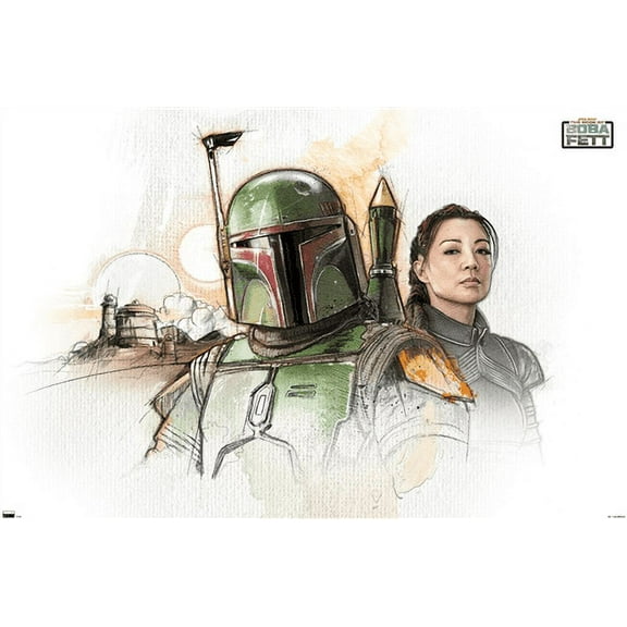 Star Wars: The Book of Boba Fett - Boba and Fennec Shand Illustrated Wall Poster, 14.725" x 22.375"