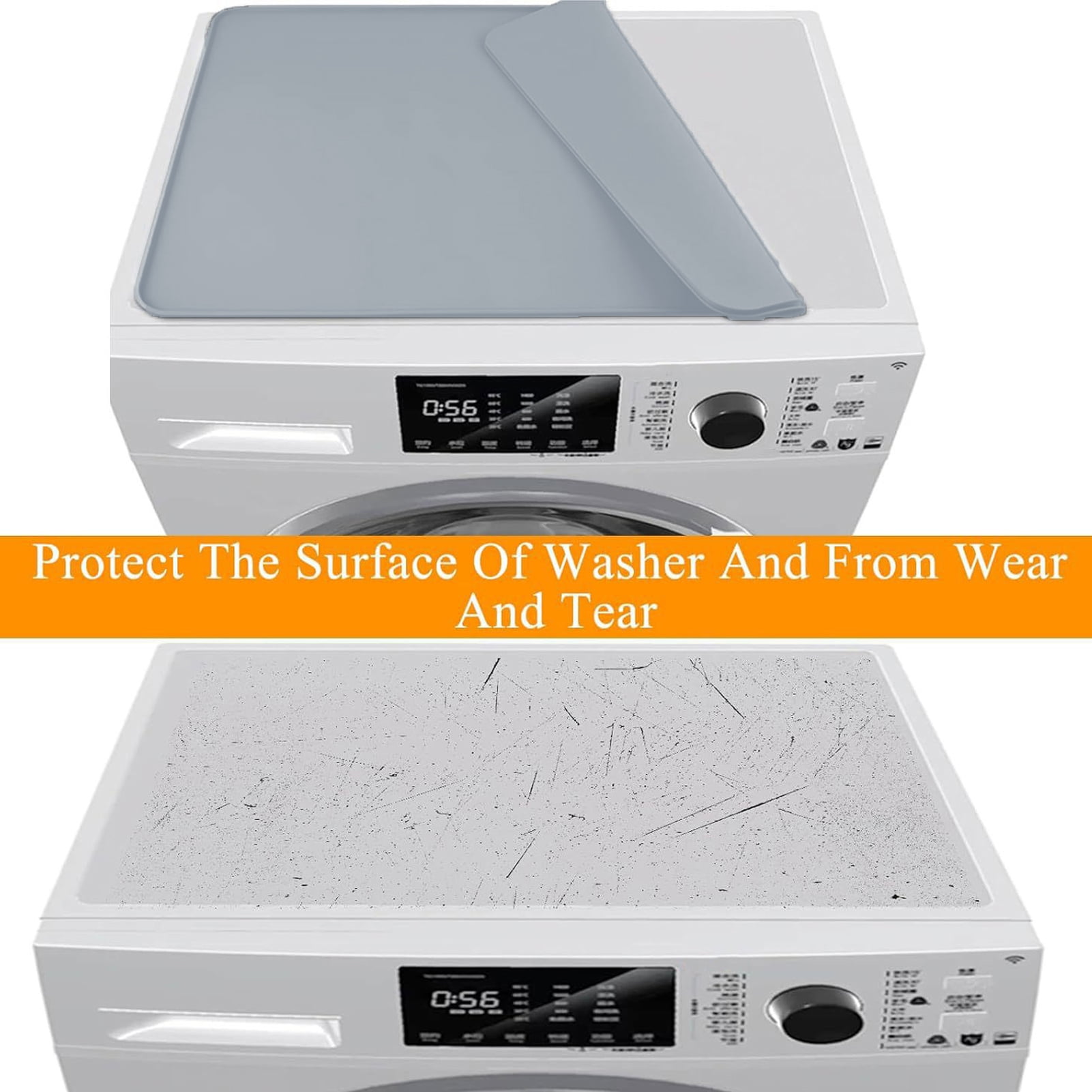 Washing Machine Pad Silicone Washing Machine Protector Mat Waterproof Non-slip Washer Dryer Dust-proof Cover Laundry Room Kitchen Top Protective Mat