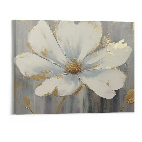 Shiartex Golden Gray Flowers Art Modern Canvas Wall Art Picture 20x16in for Living Room Bedroom 20x16in