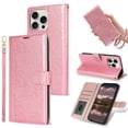 thumbnail image 6 of TECH CIRCLE Flip Wallet Phone Case with Wrist Strap for iPhone 13 Pro, Cute Floral PU Leather Cover with Card Slots/Cash Pocket, Lightweight Protective Slim Fold Stand Case, Pink, 6 of 11
