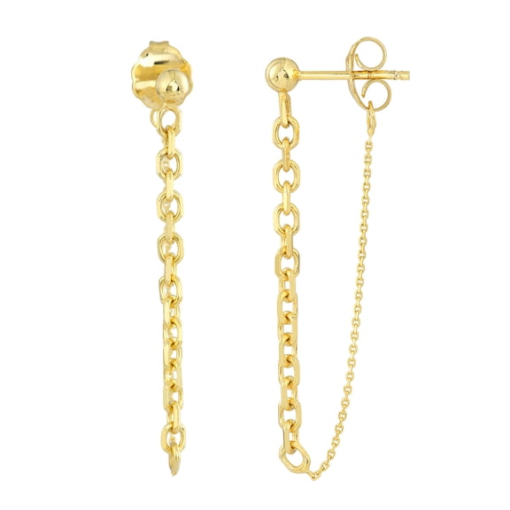 Honey Crush Real 14K Yellow Gold 50/50 Cable Chain Earrings (Length 32mm)