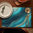 thumbnail image 4 of Teal Marble Gold Wave Pattern Summer Placemats Table Placemats Set Of 6-Linen Kitchen Washable Placemats Table Mats 11.8"x17.7" Non-Slip Heat Resistant, 4 of 5