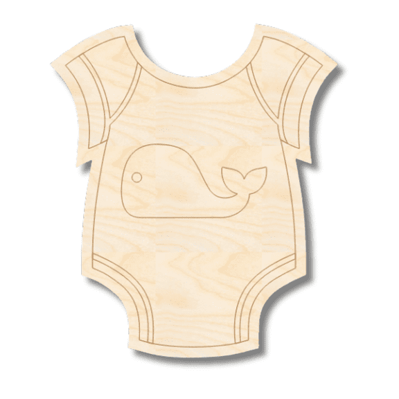 Unfinished Wood Etched Whale Onesie Shape | Paint By Line Crafts 10" / 1/4"