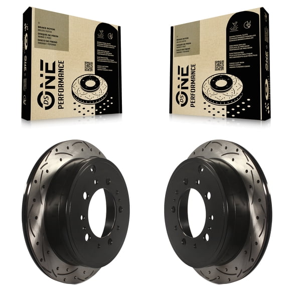 DS-One Rear Coated Drilled Slotted Disc Brake Rotors Pair for Car Toyota Tundra Sequoia Lexus LX570 Land Cruiser KD-100161
