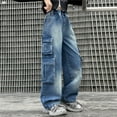 thumbnail image 2 of Ruyang Little Girls Aesthetic Baggy Ripped Jeans Star Straight Wide Leg Denim Pants Kids Y2K Cute Fashion Flare Trousers, 2 of 9
