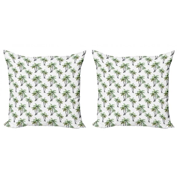 Ambesonne Tropical Throw Pillow Cover 2 Pack, Retro Tropical Jungle, 20", Green Grey White