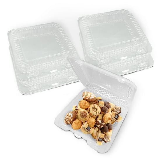 MT Products Clear Clamshell Take Out Containers with Hinged Lid 8.3" x 7.3" x 2" - Pastry Plastic To Go Containers - Pack of 40