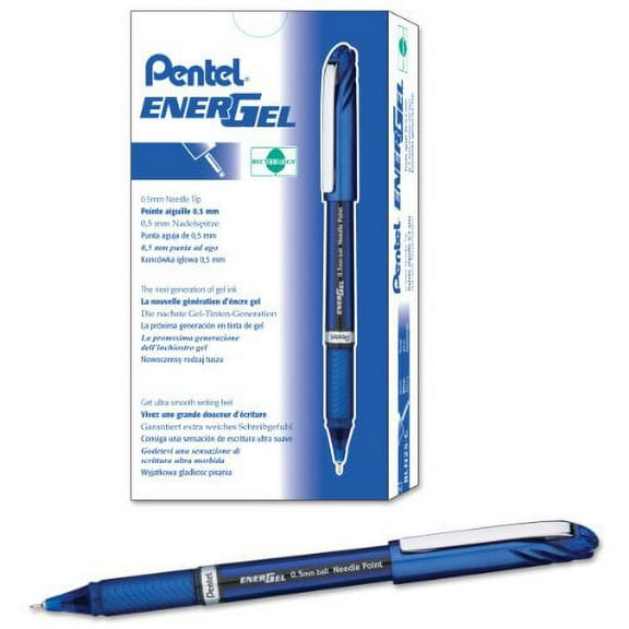 Pentel EnerGel NV Liquid Gel Pen, 0.5mm, Fine Line Capped, Needle Tip, Blue Ink, Box of 12 (BLN25-C)
