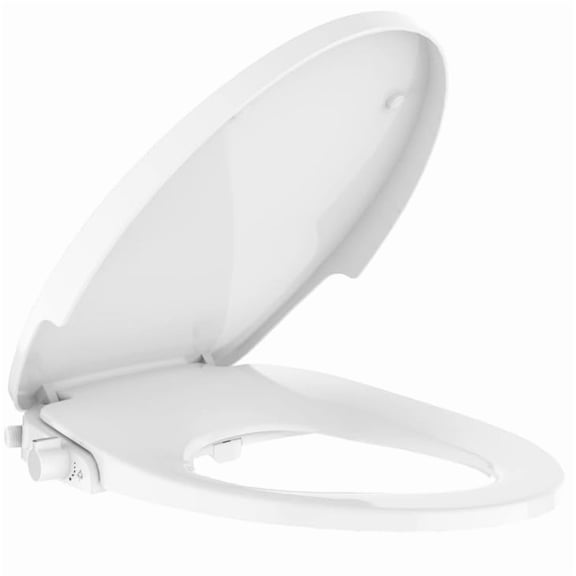 17 Inch Non-Electric Bidet Toilet Seat for Round Toilets – Dual Nozzles, Soft-Close Lid & Manual Control Knob, Easy Installation, Ideal for Home Bathroom, White
