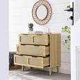 thumbnail image 2 of 3-Tier Drawer Dresser, Modern Rattan Dresser Cabinet with Wide Drawers and Metal Handles, Farmhouse Wood Storage Drawer Chest for Bedroom, Living Room, Hallway, Entrance, Natural, 2 of 9