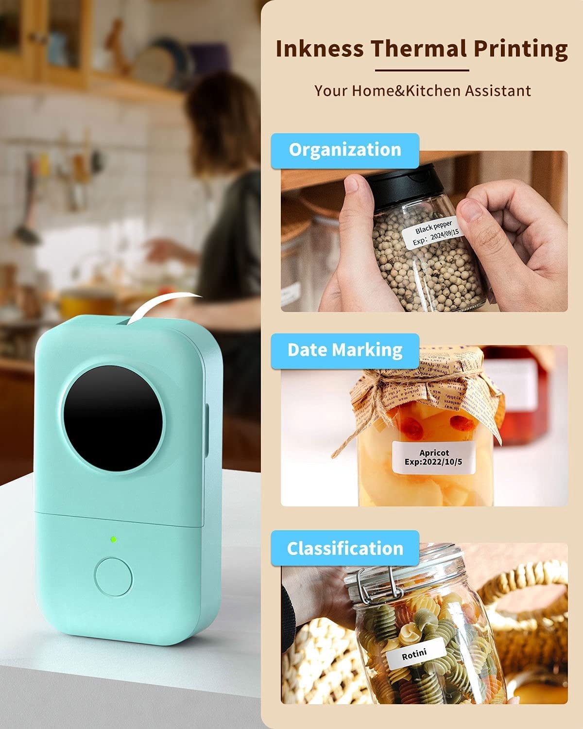 Label Maker D30 Labeler,Sticker Printer Machine,Portable Bluetooth Printer,Labeler for Gift Office Home Organization,Back to School Supplies Kids,Teacher (USB Rechargeable)-Green