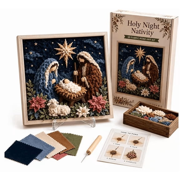 3D Christian Fabric Poke Art Kit, Pre-Cut Fabric Craft Set for Adult Beginners, Nativity Scene Textured Wall Decoration, Christian Gifts & Christmas Presents for Women