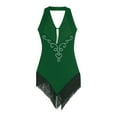thumbnail image 6 of dPois Womens Glittery Rhinestones Tassels Latin Jazz Dance Dress Sleeveless Backless Ballroom Costume Green XXL, 6 of 7