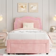 thumbnail image 2 of Ataucjin Twin Upholstered Smart LED Bed Frame with Adjustable Bear Headboard,Velvet Princess Platform Bed Frame for Girls,Wooden Slats Support,No Box Spring Needed,Easy Assembly,Pink, 2 of 8