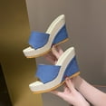 thumbnail image 6 of Blue Ladies Slippers Denim Round Toe Open Toe Design Thick Sole Wedge Heel For Casual Wear And Outdoor Indoor Use In Spring Summer Seasons Size 39, 6 of 8