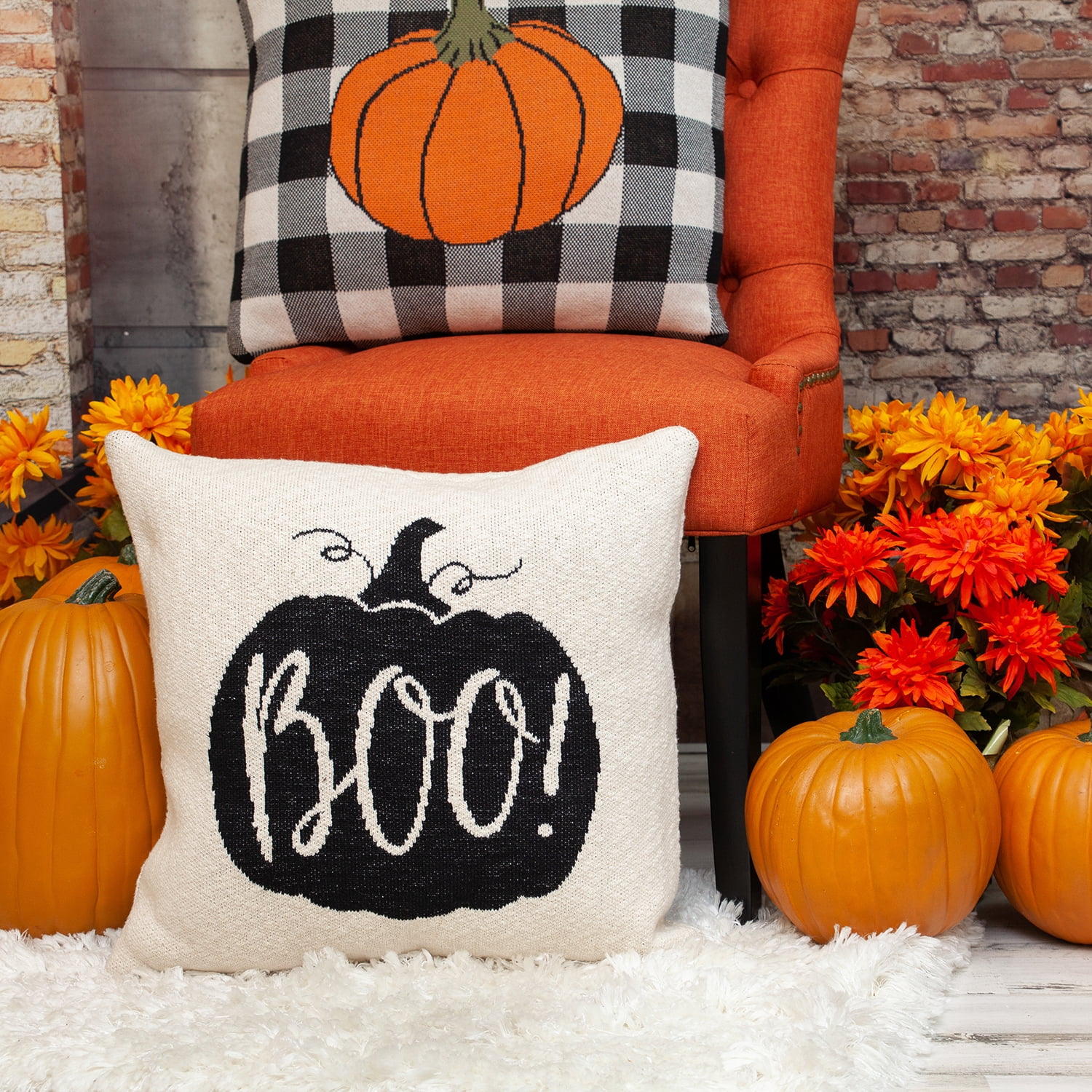 Parkland Collection Baby 20x20" Pumpkin Cotton Throw Pillow in Off White/Cream