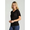 thumbnail image 3 of BAIEBLEUE GLOBAL 2204 Women's Solid Short Sleeve V Neck Dolman Top with Side Shirring Black XL, 3 of 4
