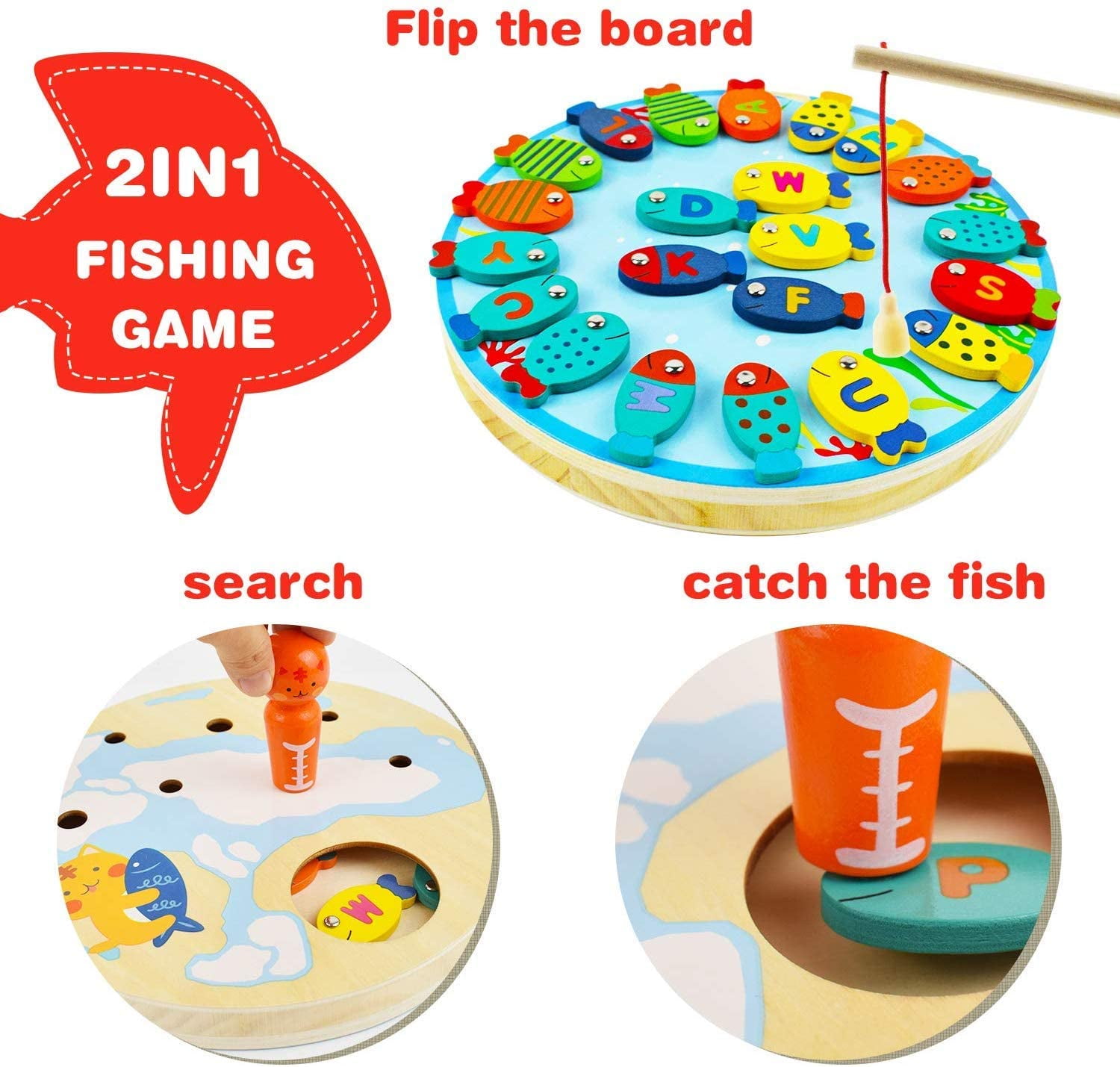 Toyhut Store - Playtive Junior Fishing Game: With the Eichhorn fishing  game, the greatest designs are captured. A magnet is attached to the wooden  fishing rod with which you can get out