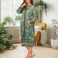 thumbnail image 3 of Xoenoiee Vintage Rose Flower Print Women Zipper Robe Lightweight House Coat Zipper Front Long Nightgown Round Neck Soft Loungewear with Pockets, 4XL, 3 of 7