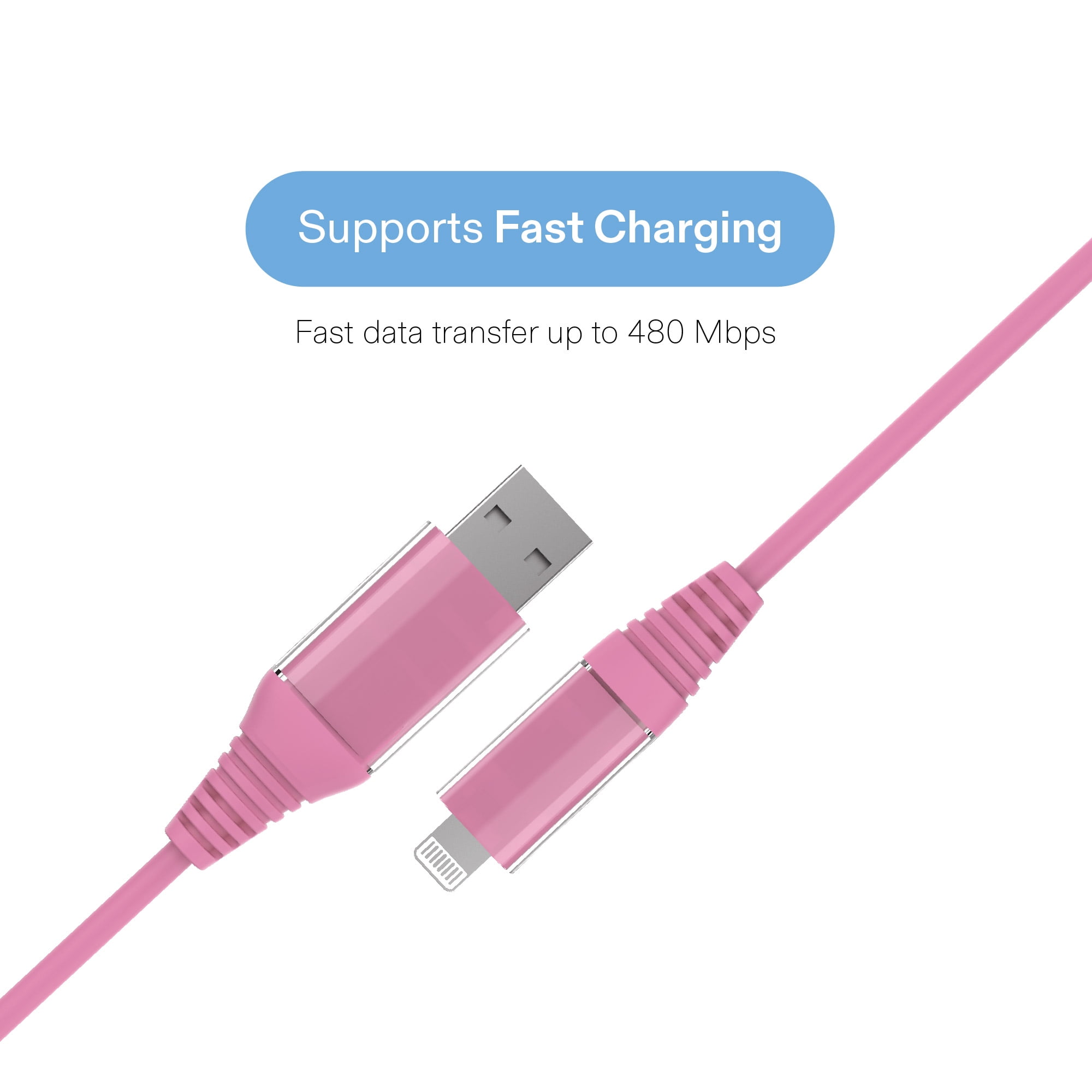 onn 6ft Lightning to USB Charging Cable - Pink - Compatible with iPhone 14/13/12/11/X/XR/XS/8/7/6/5, iPad, Airpods and more