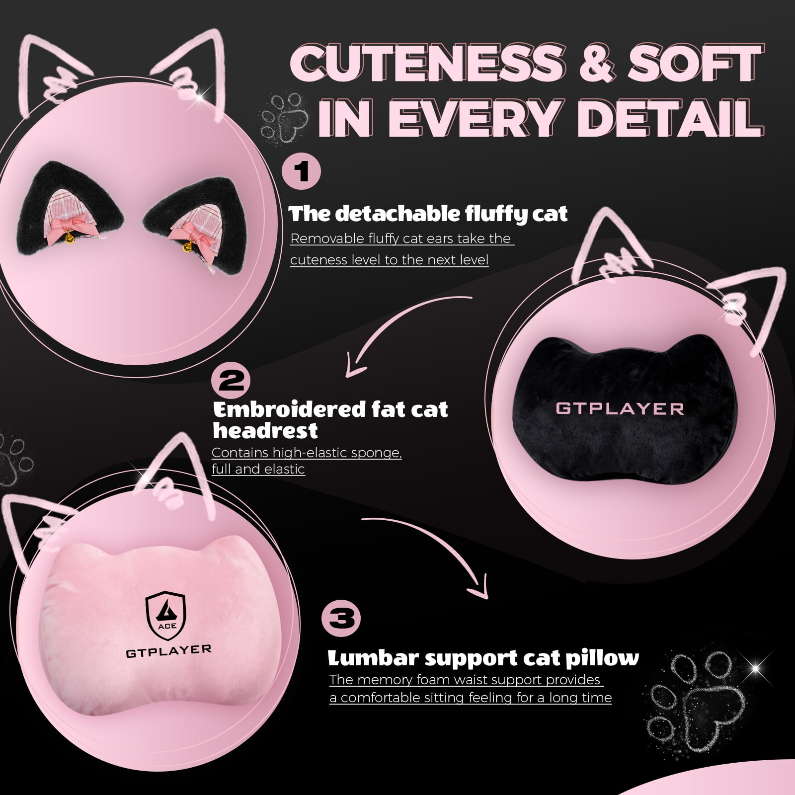 LUCKLIFE Cute Gaming Chair with Cat Paw,Computer Chair with Footrest, Reclining PC Game Chair for Girl, Teen