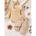thumbnail image 2 of Suealasg Baby Girl Outfit Newborn Girl Spring Fall 4Pcs Clothes 3 6 12 18 24 Months Infant Girl Long Sleeve Ribbed Romper Daisy Print Pants Belt Headband Sets, 2 of 6