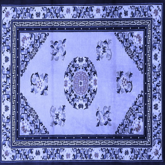 Ahgly Company Indoor Square Oriental Blue Asian Inspired Area Rugs, 5' Square