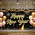 thumbnail image 6 of Gold Pink Happy New Year Banner Festive New Year Display Sparkling Firework Design Balloon Decor Festive Backdrop for New Year Party Holiday Celebration Indoor Decor, 6 of 9