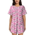 thumbnail image 1 of Fotbe Cool Flamingos Conjunto de Pijama Estampado para Mujer, 2 Piezas, Ropa de Dormir con Camiseta de Manga Corta y Shorts Suaves-Small, 1 of 6