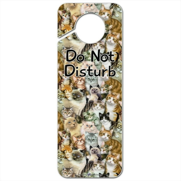 Plethora of Cats and Kittens Pattern Plastic Door Knob Hanger Sign