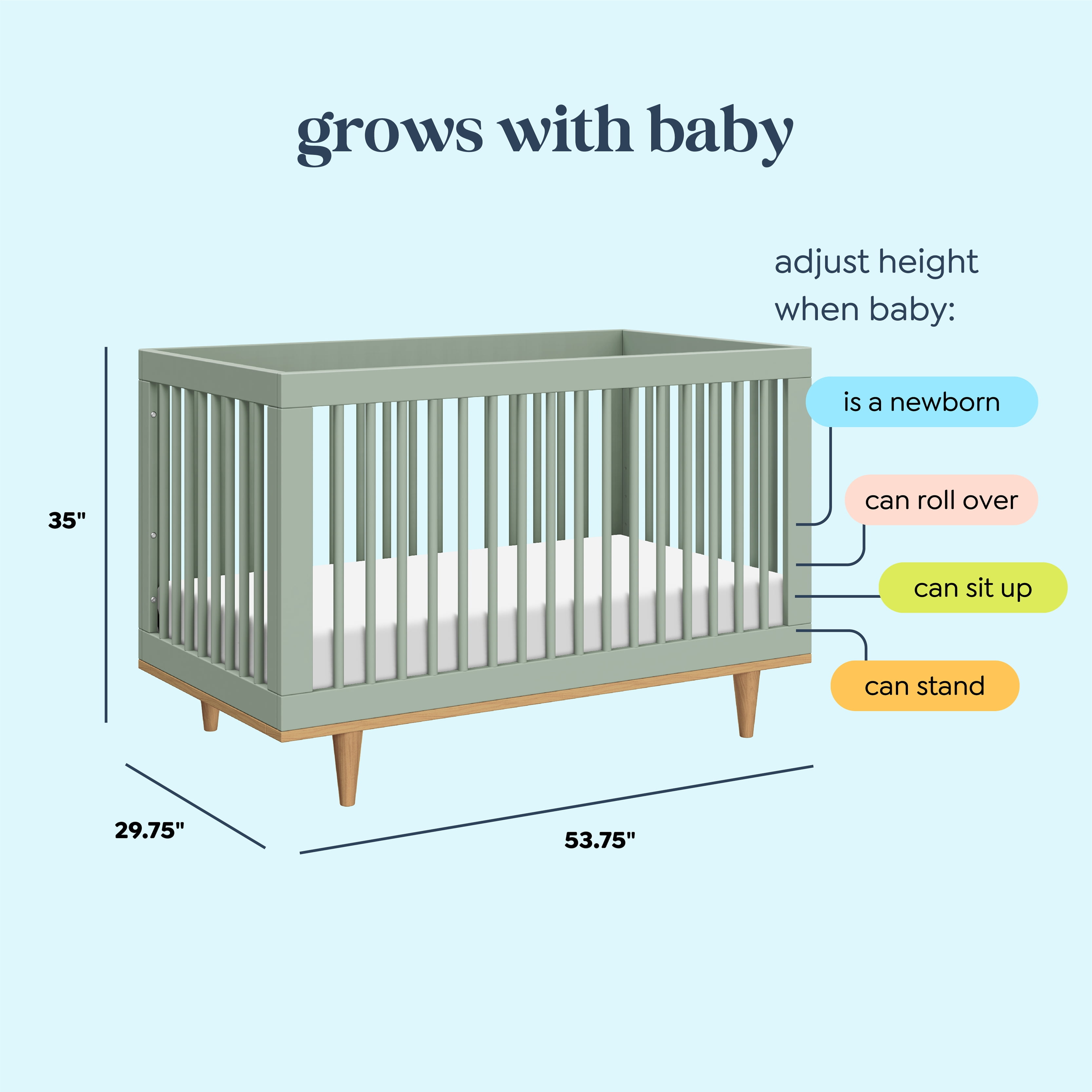 daVinci Marley 3-In-1 Convertible Crib in Light Sage and Honey