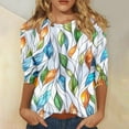 thumbnail image 2 of Womens Plant Printed T Shirts Short Sleeve Crew Neck Loose Casual Summer Tops White S, 2 of 5