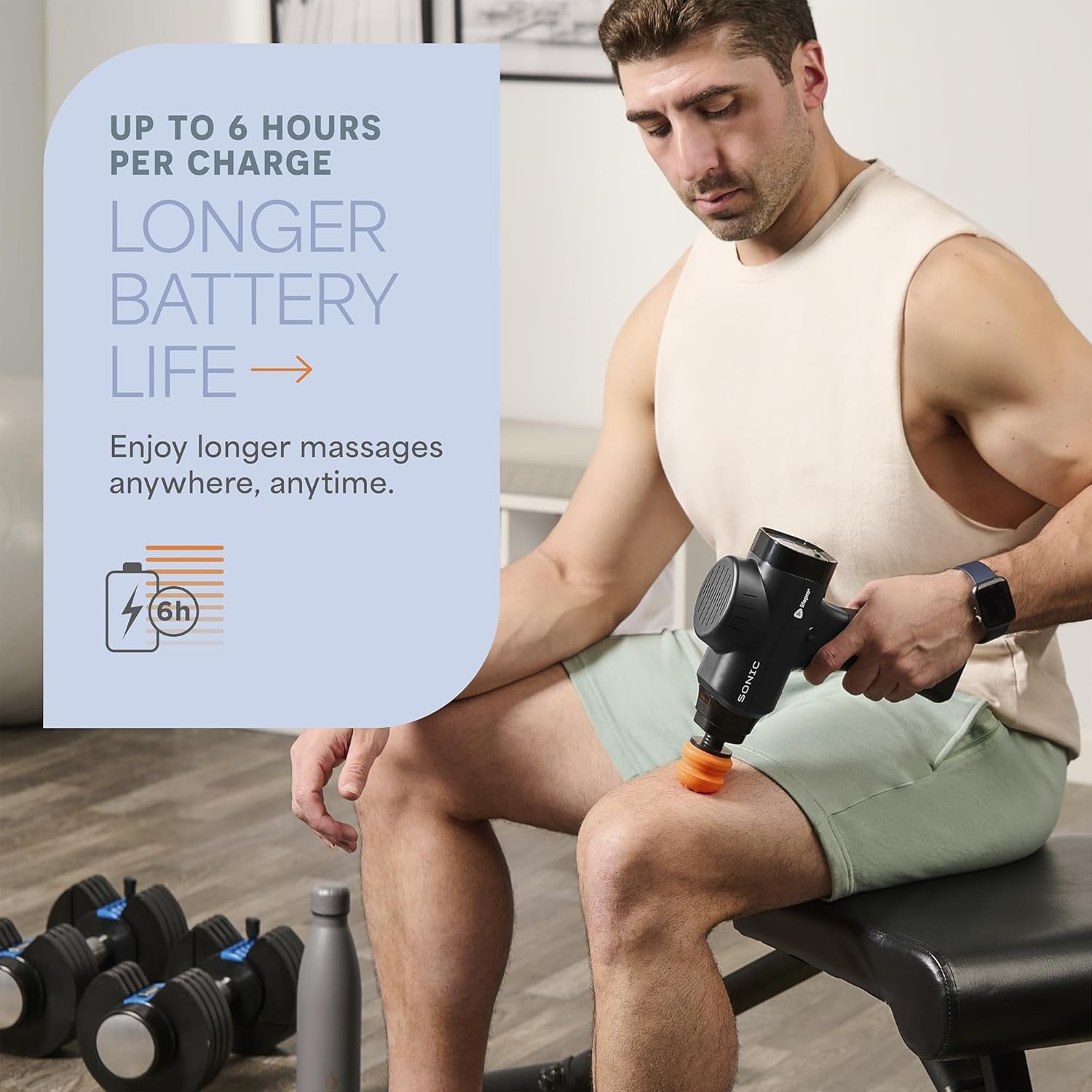 Lifepro Sonic Percussion Massage Gun - Deep Tissue Handheld Massager for Muscle Pain Relief with 8 Heads & Carrying Case - Quiet & Rechargeable - Black