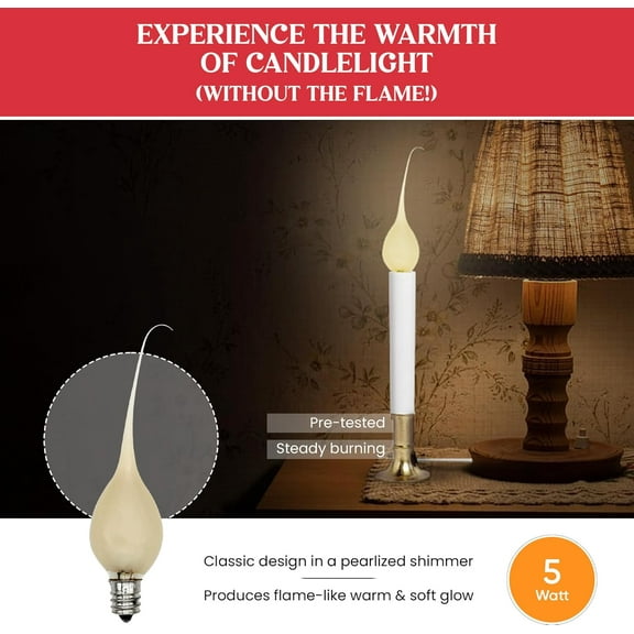 Pearlized Silicone Dipped Candle Light Bulbs - 5 Watt, Gold Glow, Pack of 10