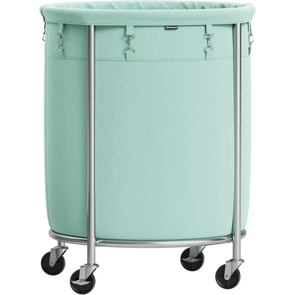 Laundry Basket with Wheels Rolling Laundry Hamper 45 Gal., Round Laundry Cart with Steel Frame and Removable Bag Mint Green and Metallic Silver