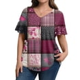 thumbnail image 2 of Plus Size Blusas Elegantes Para Mujer, Plus Size Summer Shirts for Women, Womens Tops Short Sleeve Shirts Buttons V Neck Spring Fashion Summer Outfits Plus Size Blouses Dressy Casual, Hot Pink XL, 2 of 6